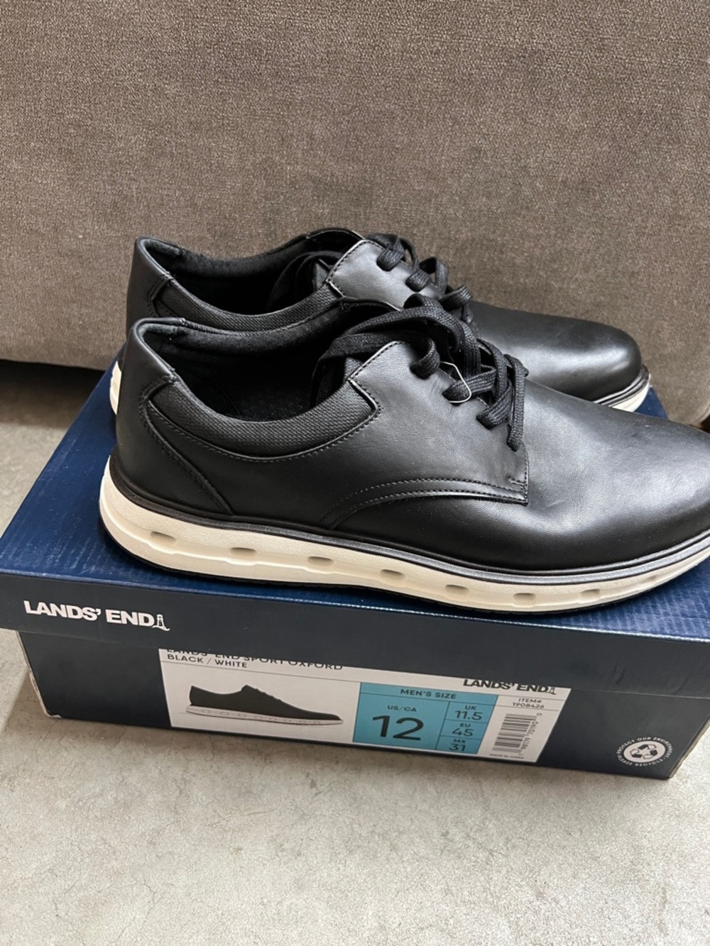 Lands' End Black Leather Lace-Up Derby with White Sole